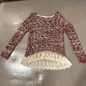 White and Maroon Long-Sleeve Blouse
